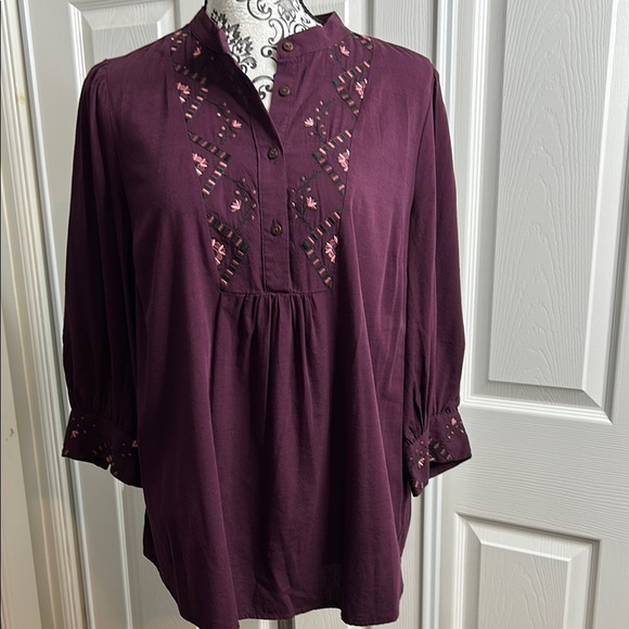 Knox Rose Red Boxy Embellished Blouse with Mandarin Collar S - Picture 1 of 6